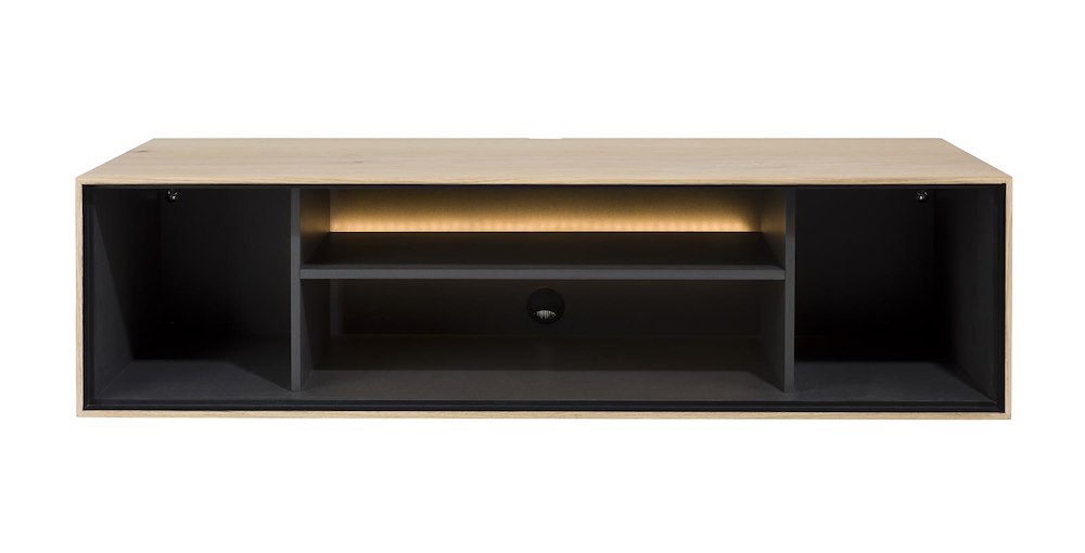 Elements, Box 30 X 120 Cm. - Hout - Hang + 4-Niches + Led - Natural