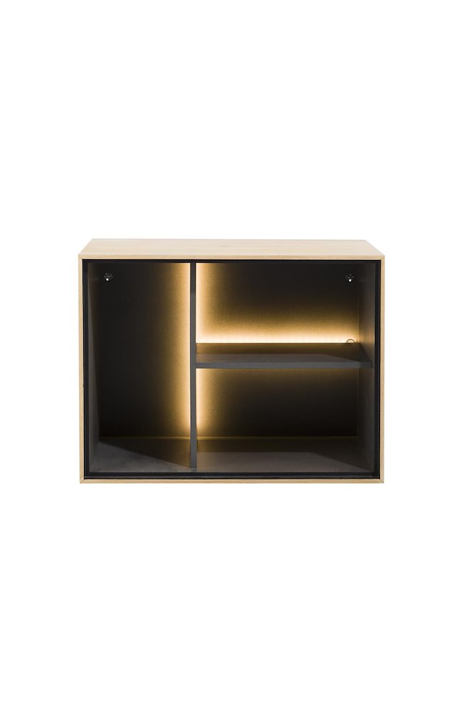 Elements, Box 45 X 60 Cm. - Hout - Hang + 3-Niches + Led - Natural