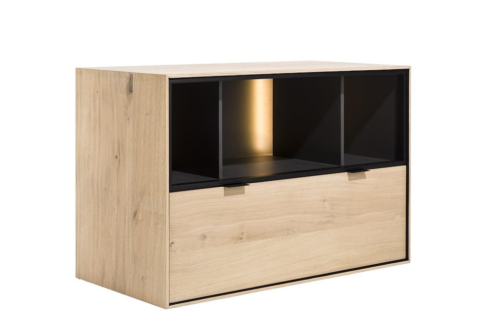Elements, Box 60 X 90 Cm. - Hang + 1-Lade + 3-Niches + Led - Natural