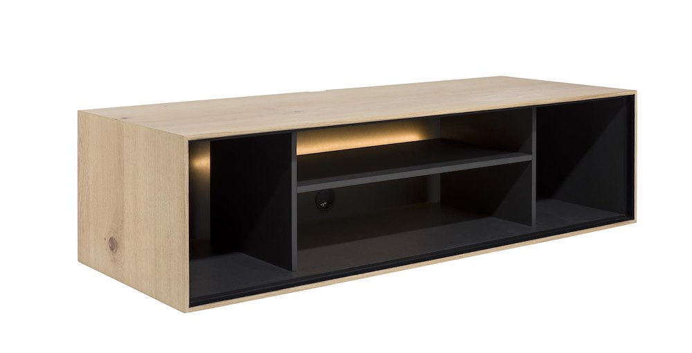 Elements, Box 30 X 120 Cm. - Hout - Hang + 4-Niches + Led - Natural