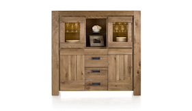 Santorini, Highboard 2-p. En Verre+2-portes+2-tiroirs+2-niches(+ Bande Led)
