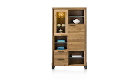 Modrava, Armoire 1-porte En Verre+1-porte+2-tiroirs+6-niches (+led) -105 Cm