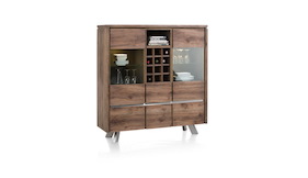Ermont, Highboard 2-portes En Verre+4-tiroirs+1-niche+1-p. Bouteilles(+led)