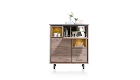 Eivissa, Highboard 1-porte + 2-tiroirs + 1-porte Rabattante+2-niches(+ Led)
