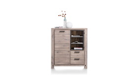 Maitre, Highboard 1-porte+1-porte En Verre+2-tiroirs-125 Cm(+ 2x Led-strip)